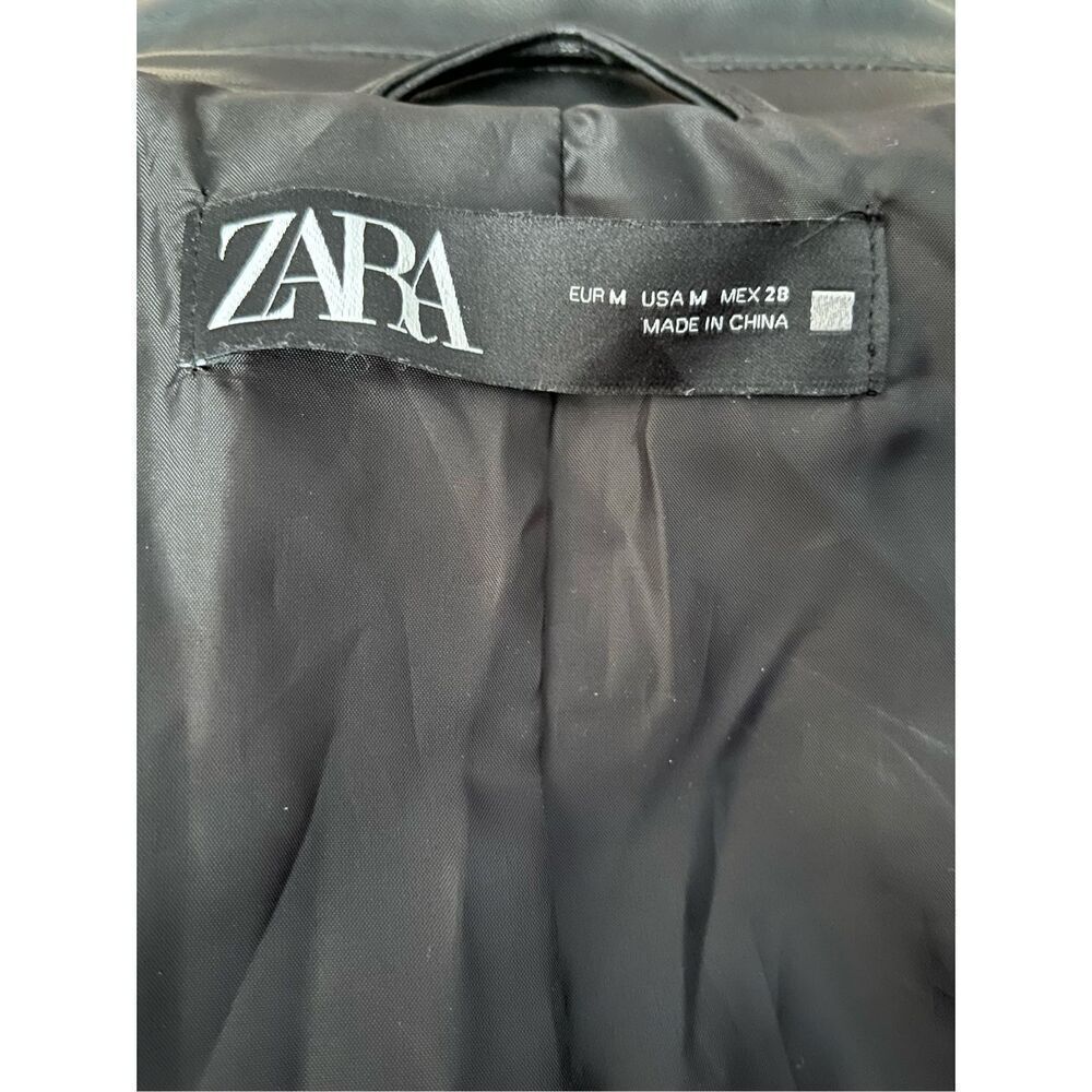 Zara US Medium Black Faux Leather Motorcycle Moto Jacket Pockets - Picture 9 of 13